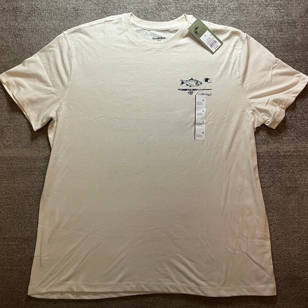 Goodfellow & Co Mens XL Ivory Fishing Graphic T-Shirt Short Sleeve NWT Outdoor